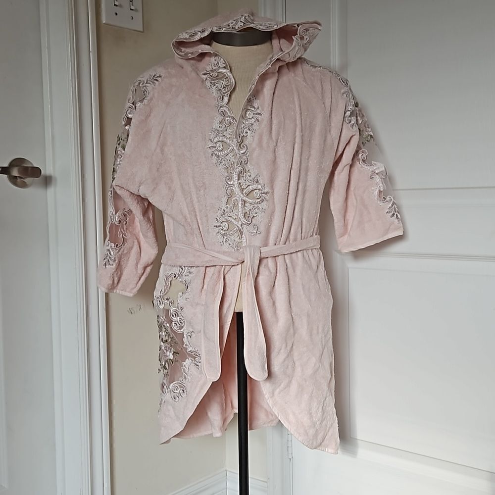 Royal Home Women's Embroidery Robe Set With Face Cloth & Hand Towel Medium Pink